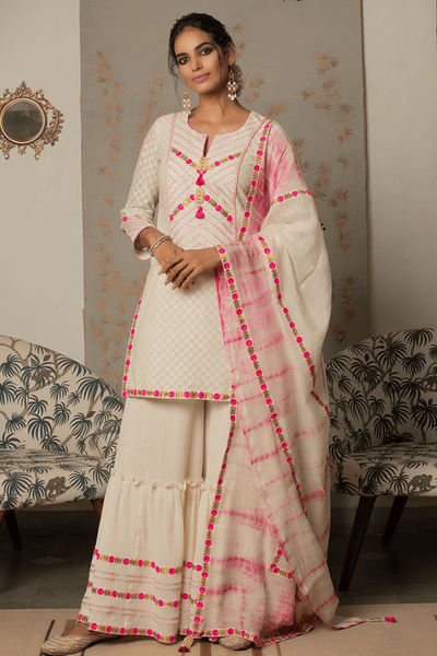 <b>TASHA</b> <br> Textured Weave Kurta & Sharara - Anahita
