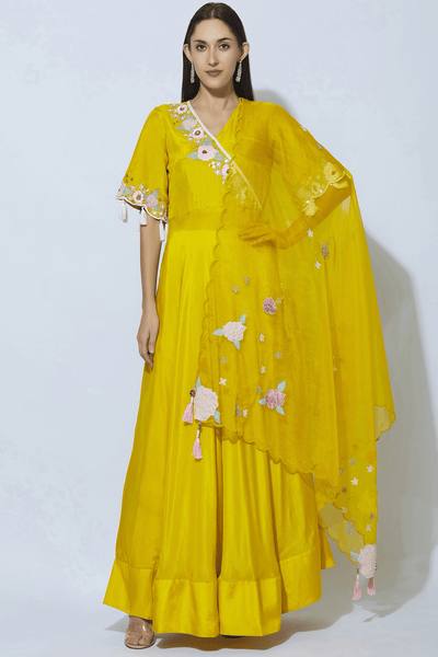 <b>Itara An Another</b><br>Silk Floral Embroidered Anarkali & Palazzo - Anahita