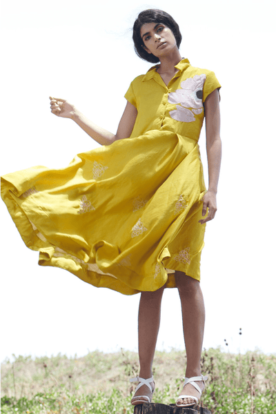 <b>Itara An Another</b><br>Yellow Floral Embroidered Dress - Anahita